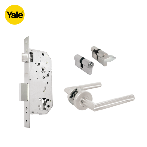 Kit Cerradura de Embutir 50mm + Manija Milán + Cilindro Llave - Mariposa (llave de sierra)