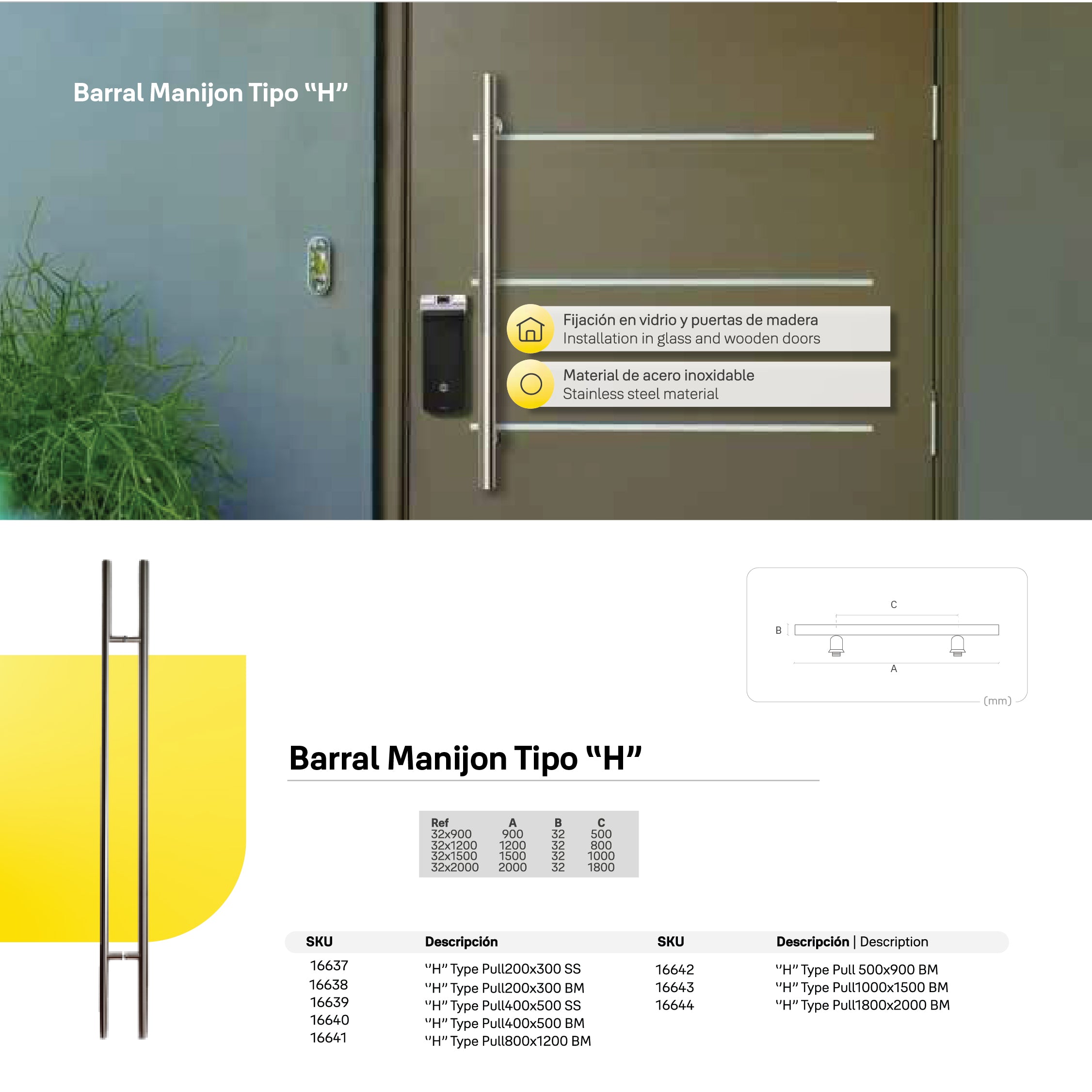 Barral Manijon Tipo "H" Negro 200x300 mm