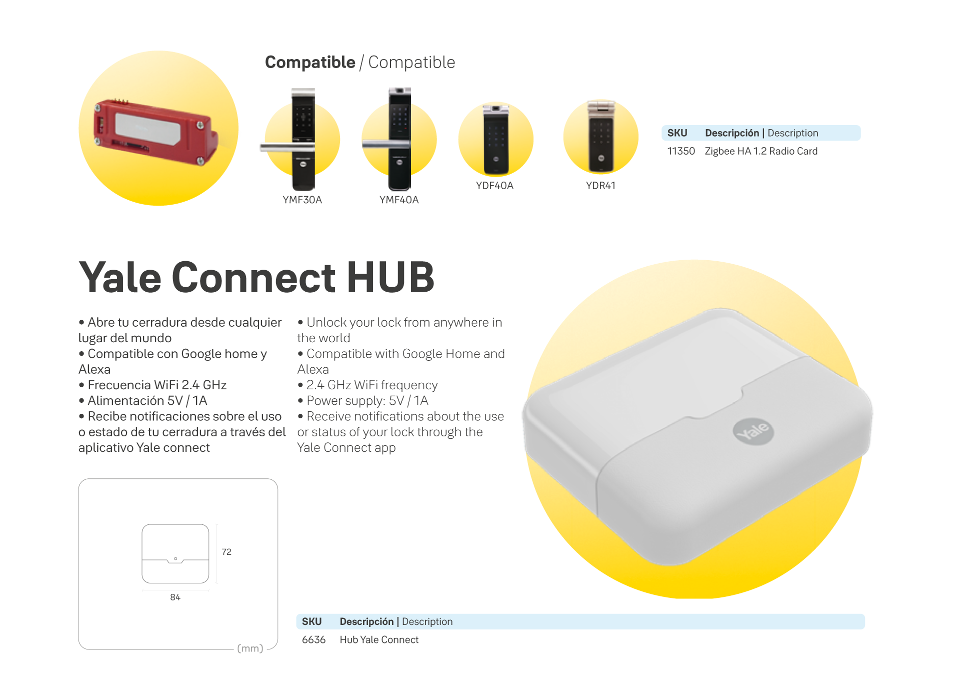 Módulo de conexión Yale Connect HUB + Zigbee YMF - YDF*