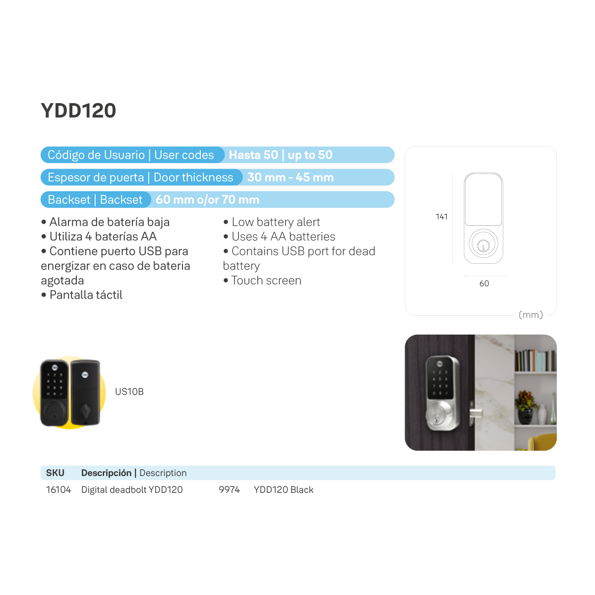 Cerrojo digital YDD120 Negra*