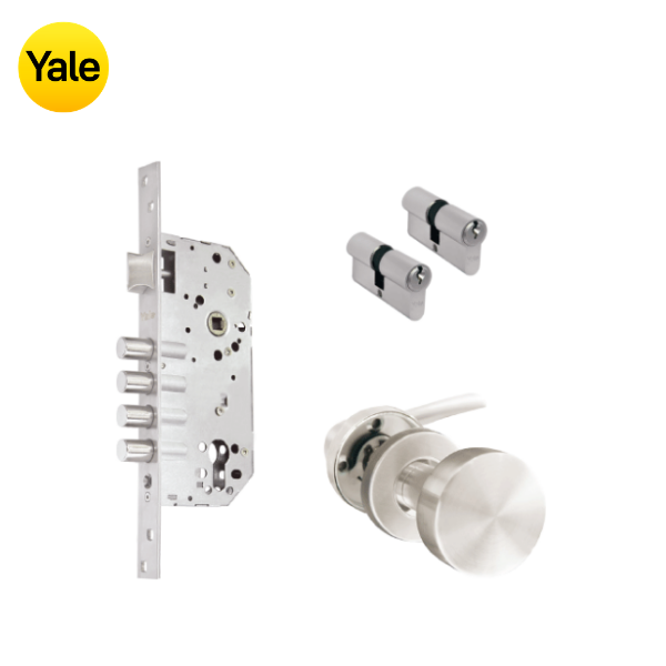 Kit Cerradura de Embutir 4 bulones + Manija Milán con Jaladera + Cilindro Llave - Llave (llave de sierra)