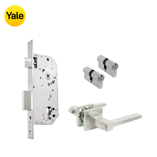 Kit Cerradura de Embutir 50mm + Manija Turín + Cilindro Llave - Llave (llave de sierra)