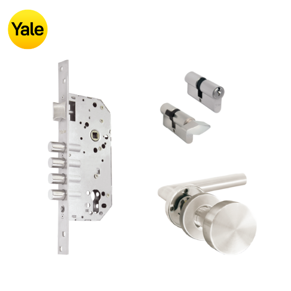 Kit Cerradura de Embutir 4 bulones + Manija Milán con Jaladera + Cilindro Llave - Mariposa (llave de sierra)