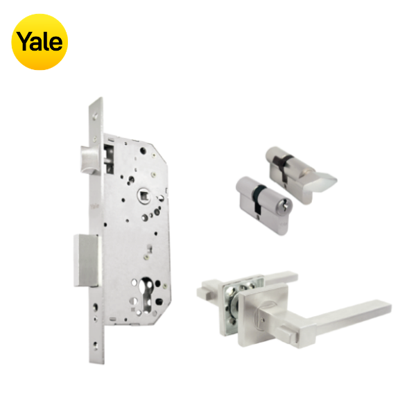 Kit Cerradura de Embutir 50mm + Manija Turín + Cilindro Llave - Mariposa (llave de sierra)