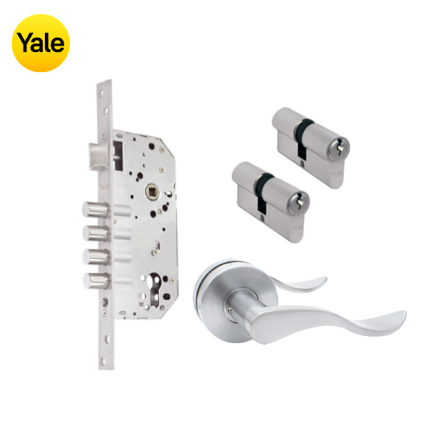 Kit Cerradura de Embutir 4 bulones + Manija Aston + Cilindro Llave - Llave (llave de sierra)