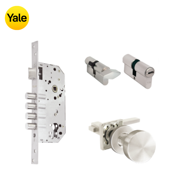 Kit Cerradura de Embutir 4 bulones + Manija Turín con Jaladera + Cilindro Llave - Mariposa (llave plana)