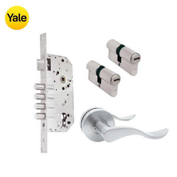 Kit Cerradura de Embutir 4 bulones + Manija Aston + Cilindro Llave - Llave (llave plana)