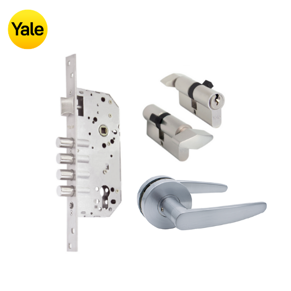 Kit Cerradura de Embutir 4 bulones + Manija Dover + Cilindro Llave - Mariposa (llave de sierra)