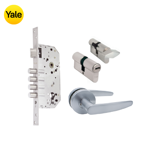 Kit Cerradura de Embutir 4 bulones + Manija Dover + Cilindro Llave - Mariposa (llave plana)