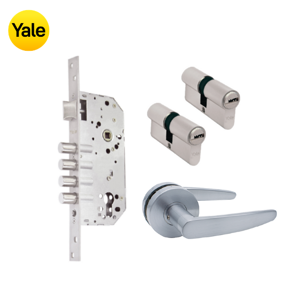 Kit Cerradura de Embutir 4 bulones + Manija Dover + Cilindro Llave - Llave (llave plana)