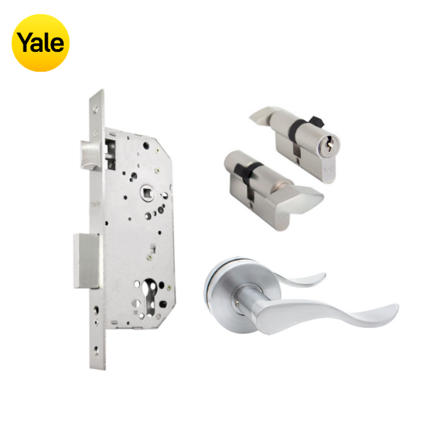 Kit Cerradura de Embutir 50mm + Manija Aston + Cilindro Llave - Mariposa (llave de sierra)