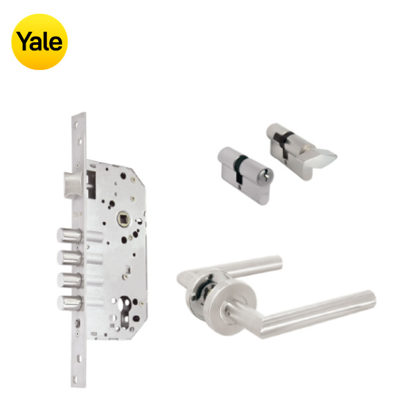 Kit Cerradura de Embutir 4 bulones + Manija Milán + Cilindro Llave - Mariposa (llave de sierra)