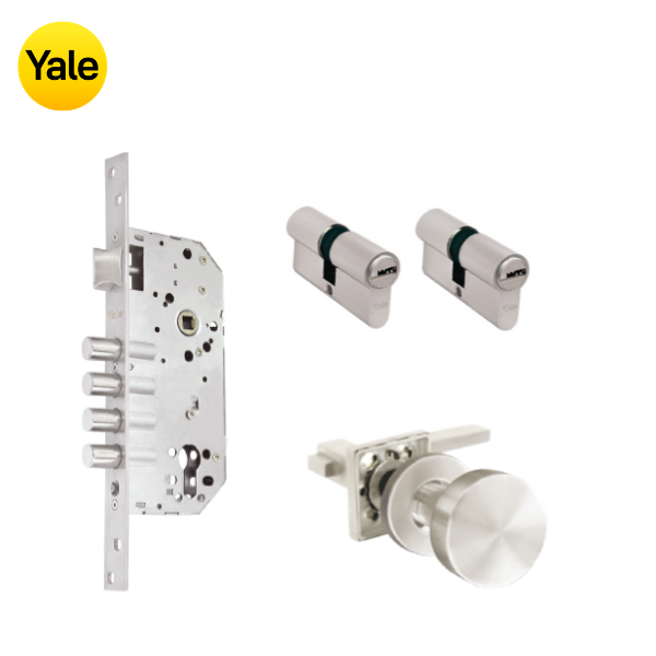 Kit Cerradura de Embutir 4 bulones + Manija Turín con Jaladera + Cilindro Llave - Llave (llave plana)