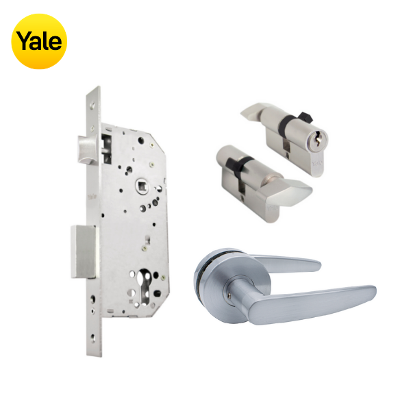 Kit Cerradura de Embutir 50mm + Manija Dover + Cilindro Llave - Mariposa (llave de sierra)