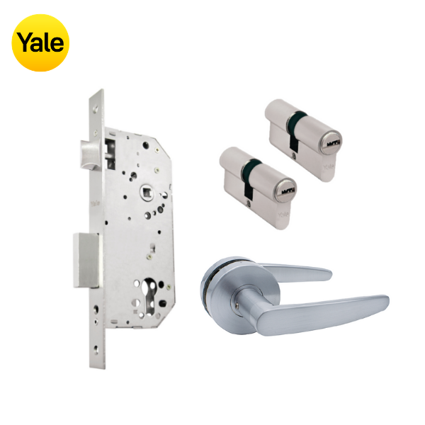 Kit Cerradura de Embutir 50mm + Manija Dover + Cilindro Llave - Llave (llave plana)