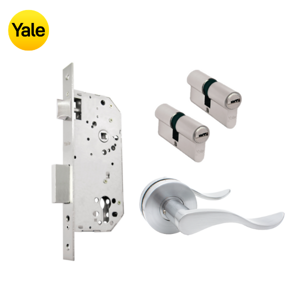 Kit Cerradura de Embutir 50mm + Manija Aston + Cilindro Llave - Llave (llave plana)