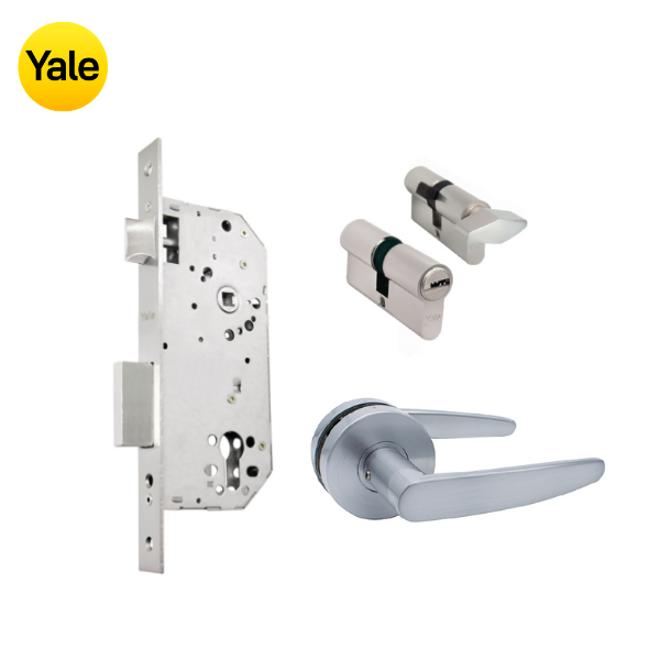 Kit Cerradura de Embutir 50mm + Manija Dover + Cilindro Llave - Mariposa (llave plana)