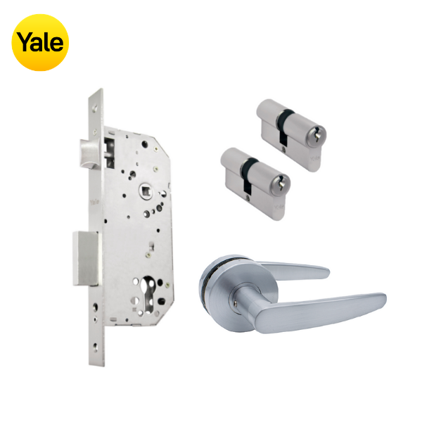 Kit Cerradura de Embutir 50mm + Manija Dover + Cilindro Llave - Llave (llave de sierra)