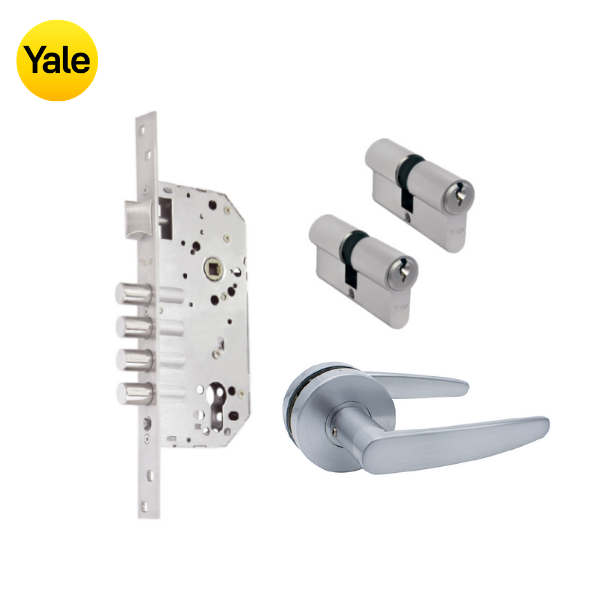 Kit Cerradura de Embutir 4 bulones + Manija Dover + Cilindro Llave - Llave (llave de sierra)