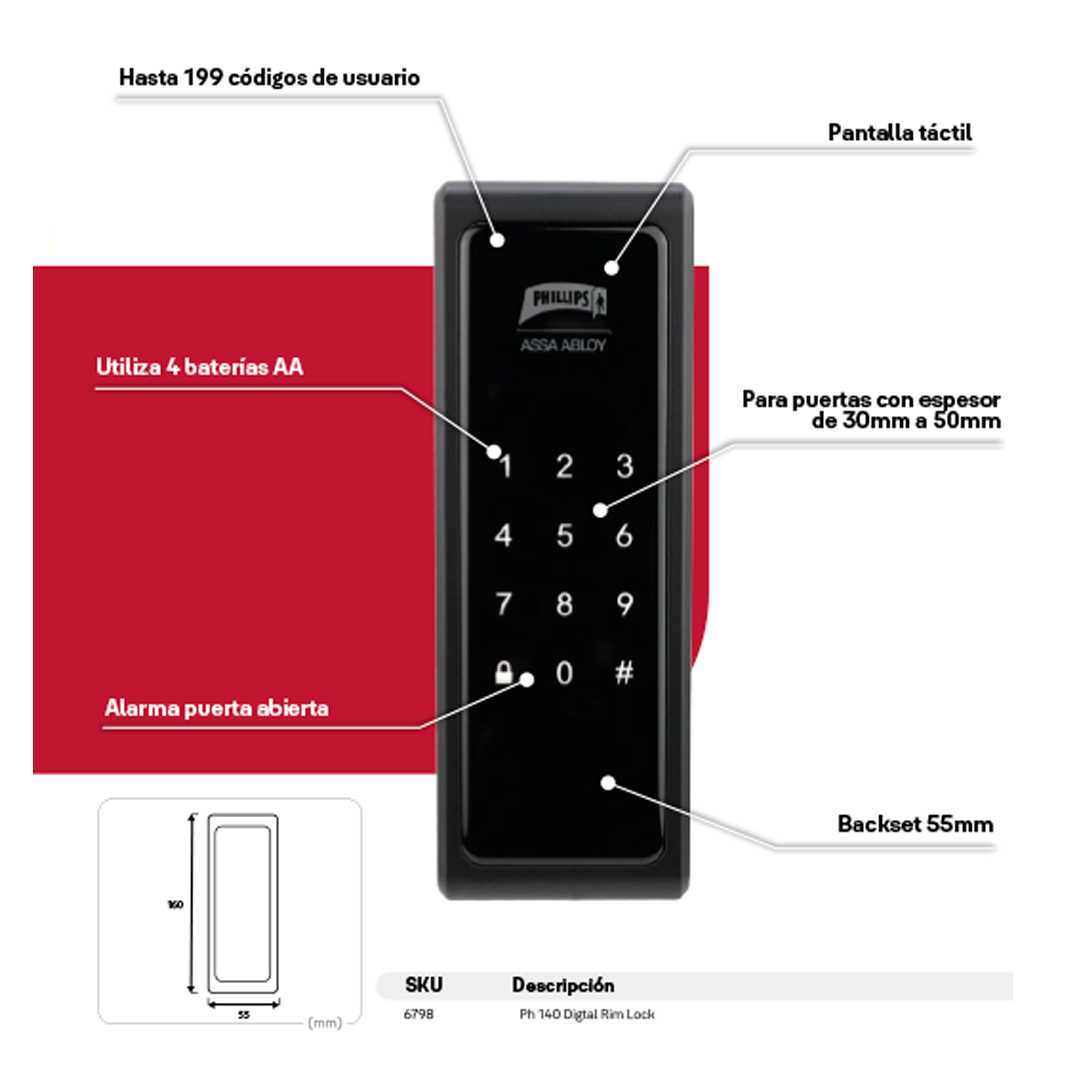Cerrojo Digital de sobreponer Ph140