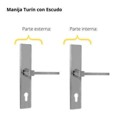 Kit Cerradura de Embutir 4 bulones + Manija Turín con Escudo + Cilindro Llave - Mariposa (llave plana)