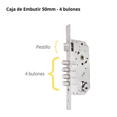 Kit Cerradura de Embutir 4 bulones + Manija Turín con Escudo + Cilindro Llave - Mariposa (llave plana)