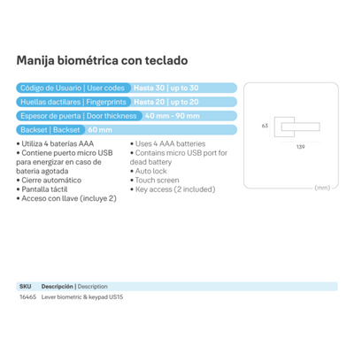 Manija Biométrica con Teclado*