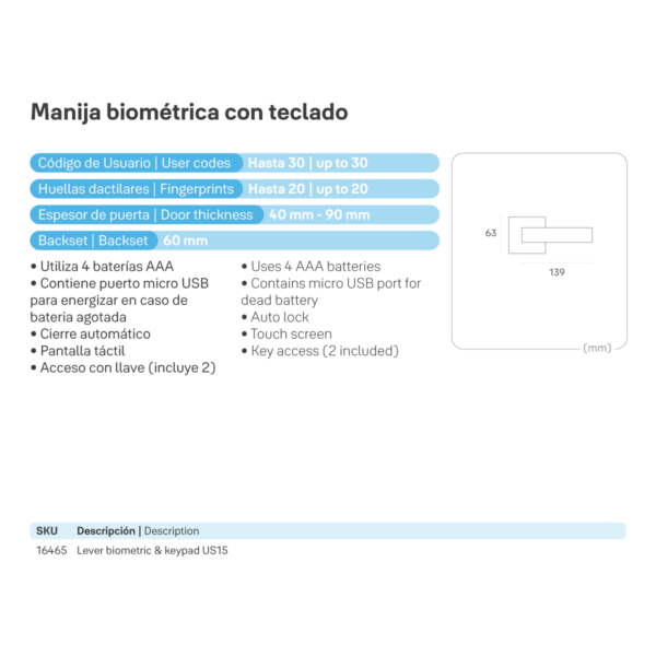Manija Biométrica con Teclado*