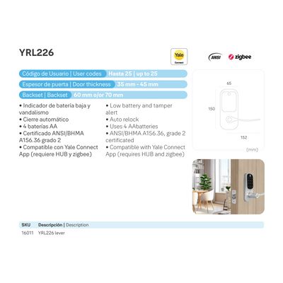 Cerrojo Digital YRL226*